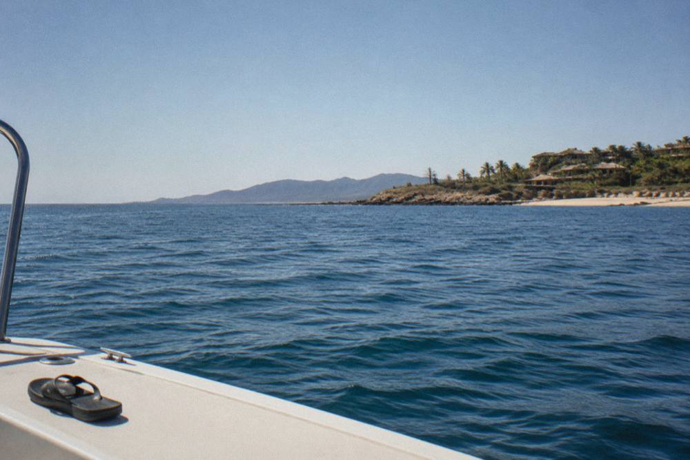Calm open water in Banderas Bay under a clear winter sky