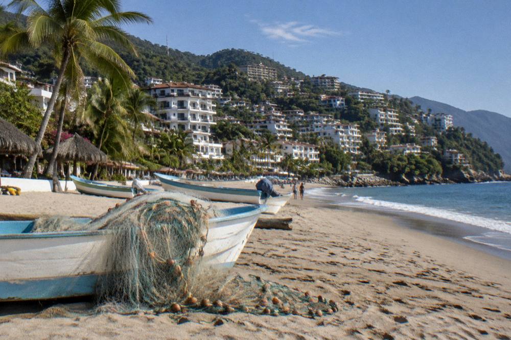 The Puerto Vallarta shoreline and mountains under clear winter morning light