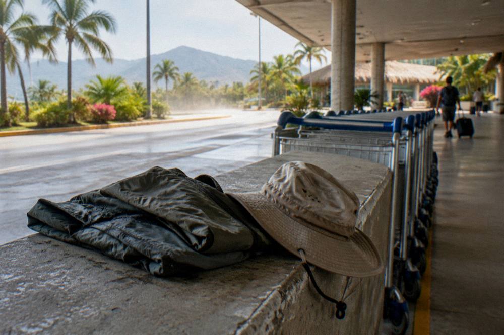 A windbreaker and sun hat laid out on a boat seat before departure
